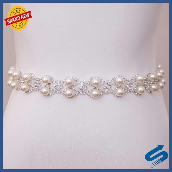 Handmade Rhinestone Pearl Wedding Belt Sash for Brides Bridesmaids main image 6